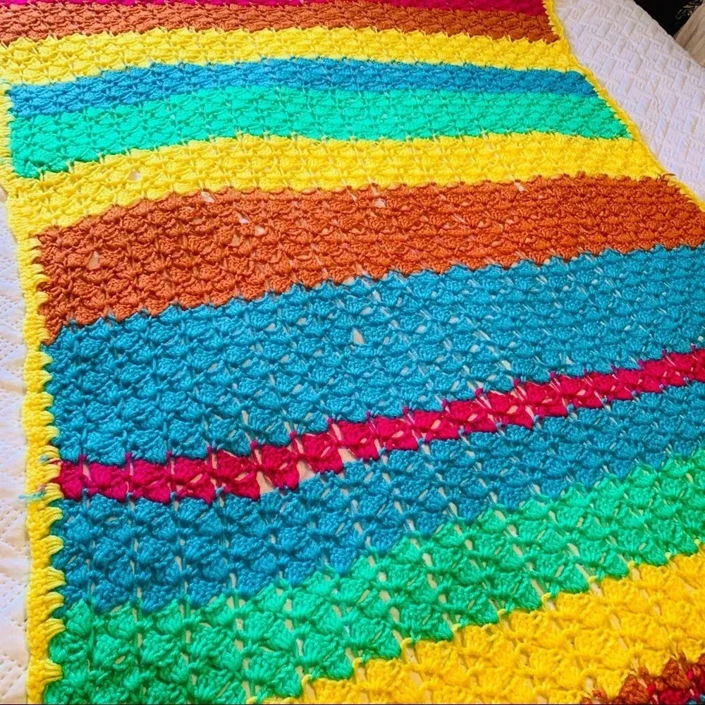 Vintage Handmade Crochet Afghan Blanket 56 X 36
